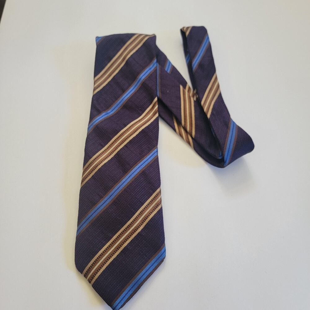 Canali Neck Tie Mens Purple 100% Silk Striped Made In Italy Business Formal